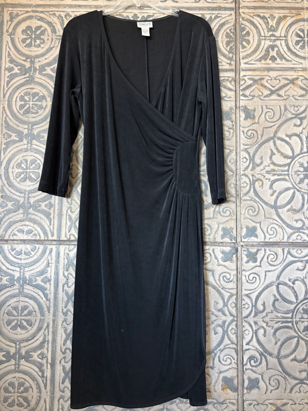 Chico's Travelers Black Classic Knee-Length Dress Size1-(8/10 M)